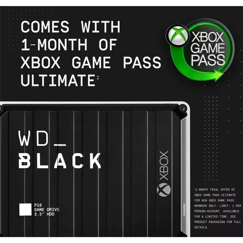 WD - BLACK P10 Game Drive for Xbox 5TB External USB 3.2 Gen 1 Portable Hard Drive - Black With White Trim