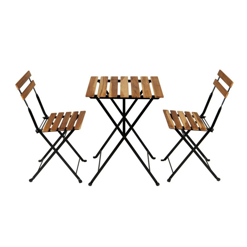 Solid Teak Wood Bistro Set Folding Table And Chair Set - Brown