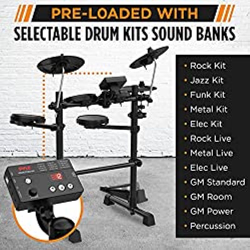 Pyle 8-Piece Electronic Drum Set Professional Electric Drumming Kit Machine w/ MIDI Support, Preloaded Sounds, Record Mode, Cymbals,...