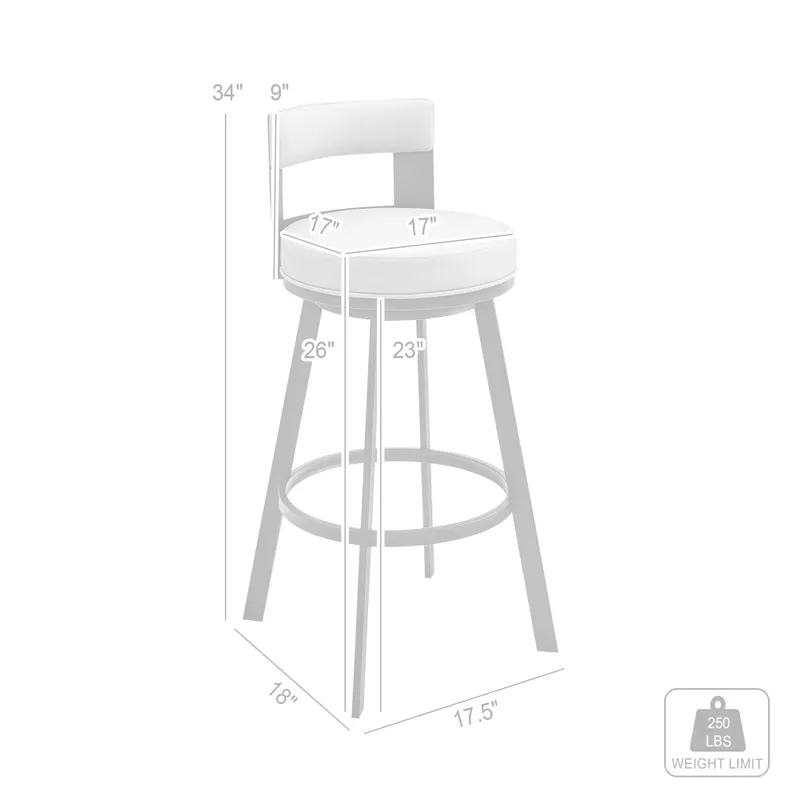 Lynof Swivel Counter Stool in Brushed Stainless Steel with White Faux Leather
