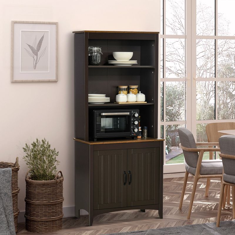 HOMCOM 70" Kitchen Buffet Hutch with 3-Tier Shelving, Freestanding Storage Pantry Cabinet w/ Adjustable Shelves and Countertop - Coffee