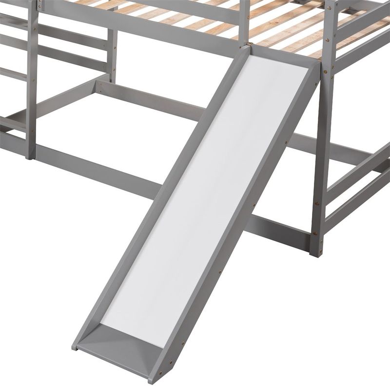 Merax Full and Twin Size L-Shaped Bunk Bed with Slide and Short Ladder - White