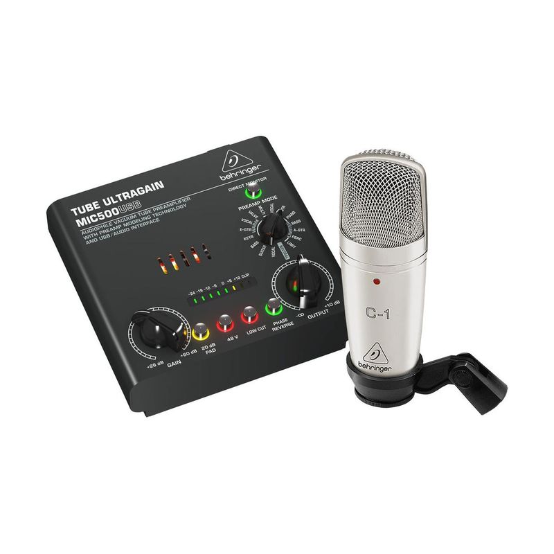 Behringer VOICE STUDIO Complete Recording Bundle Includes C-1 Studio Condenser Mic, Tube Ultragrain MIC500USB Preamplifier, 16 Preamp...