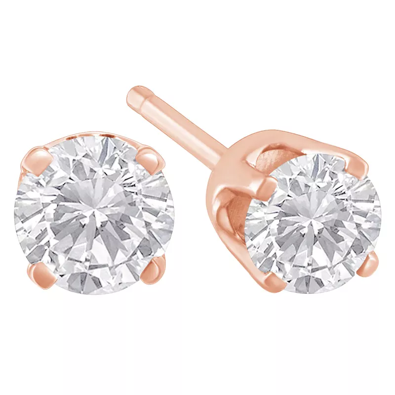 Rose Gold-Tone Sterling Silver 3/4ct. TDW Solitaire Diamond Stud Earrings (K-L,I2-I3)