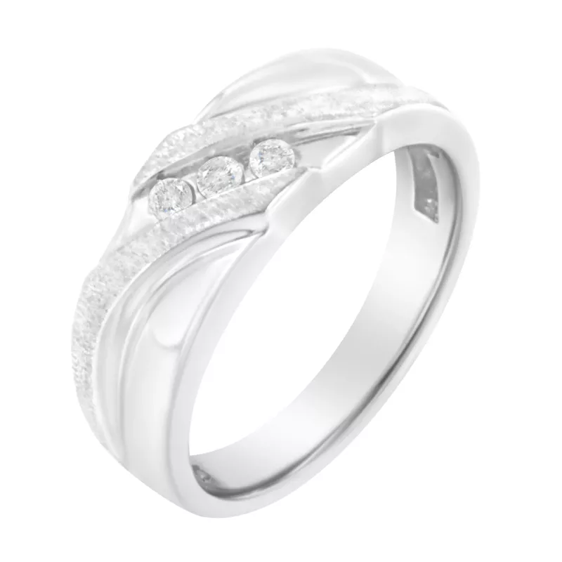 Men's 10k White Gold 1/7 Carat TDW Three-Stone Channel-Set Diamond Ring Band (I-J, I1-I2) - Choice of Size