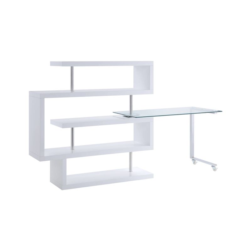 ACME Buck II Writing Desk with Shelf in Clear and White High Gloss - Clear/Chrome/White High Gloss