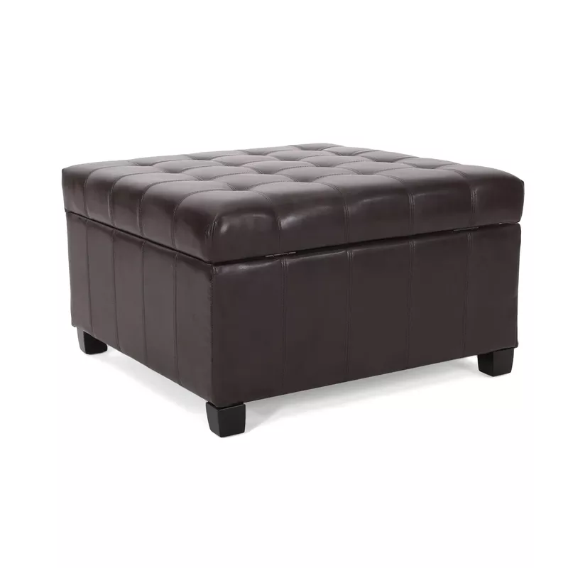 Alexandria Contemporary Tufted Bonded Leather Storage Ottoman by Christopher Knight Home - Brown