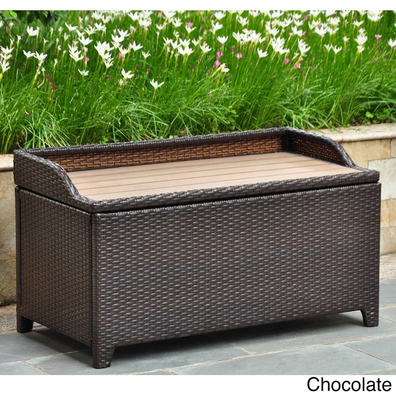 International Caravan Barcelona Resin Wicker/Aluminum Outdoor Storage Bench - Chocolate