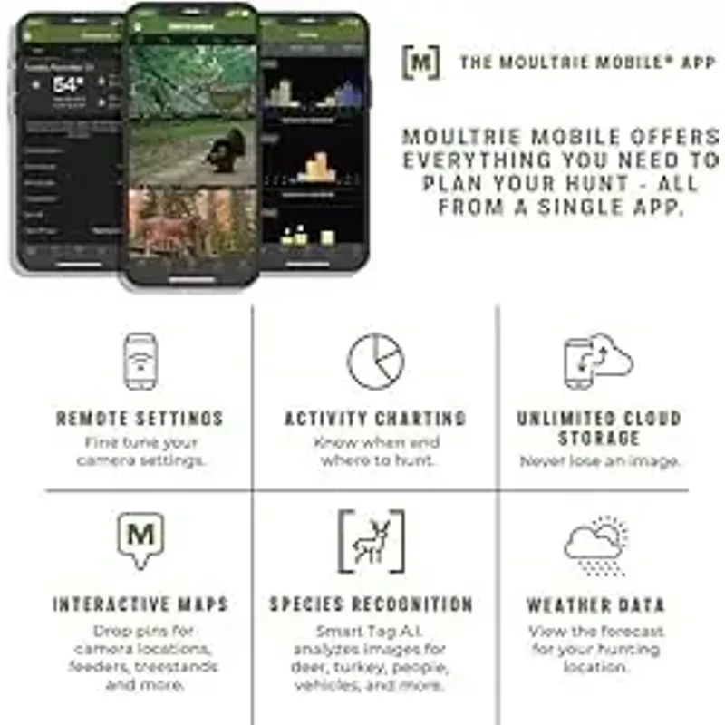 Moultrie Mobile Edge Pro Cellular Trail Camera with Rechargeable Lithium-Ion Battery - Auto Connect, Nationwide Coverage, 1080p Video HD Audio, 100ft Detection Range, Extended Runtime, Weatherproof