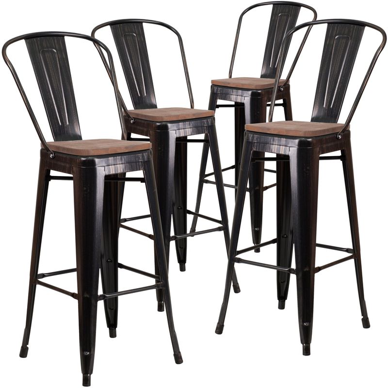 Rent to own Lancaster Home Metal/Wood 30-inch High Barstool (Set of 4 ...