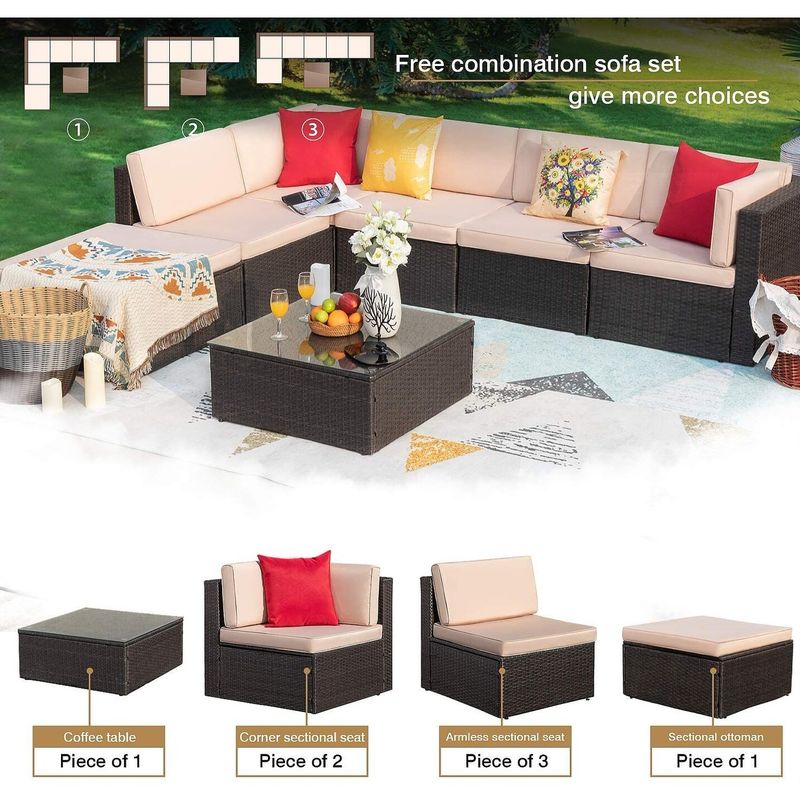 Homall 7 Pieces Patio Furniture Sets All Weather PE Rattan Wicker Sectional Sets Modern Modular Couch Outside Conversation Set -...