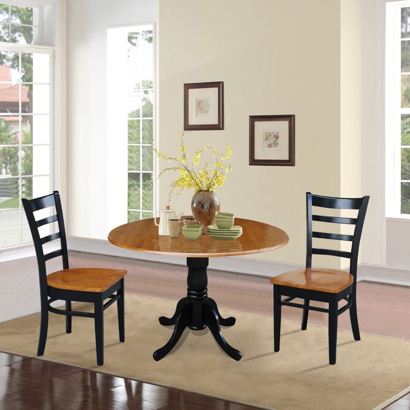 42" Dual Drop Leaf Wood Table With 2 Emily Side Chairs - 3 Piece Set - Hickory/Washed Coal