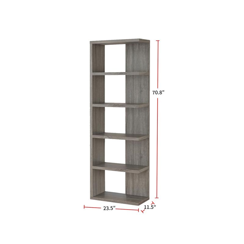 5-Tier Semi-Backless Bookcase in Weathered Grey - Weathered Grey