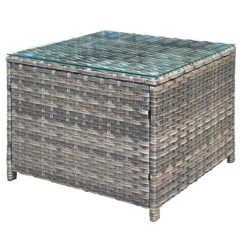 OVIOS Patio Outdoor Wicker Coffee Table with Glass Top - Grey