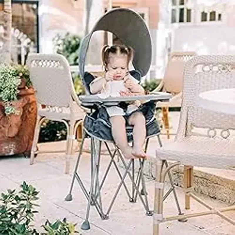 Baby Delight Go with Me Uplift Deluxe Portable High Chair ,  Sun Canopy ,  Indoor and Outdoor ,  Grey