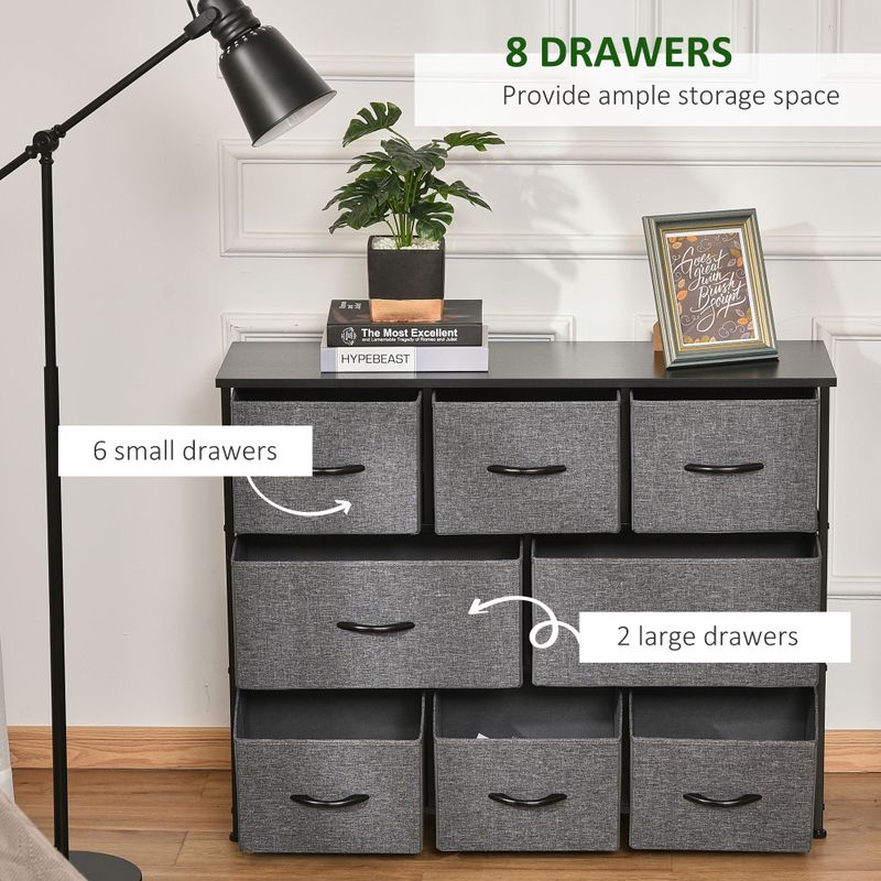 HOMCOM 8-Drawer Dresser, 3-Tier Fabric Chest of Drawers, Hallway, Dark Grey - 8-drawer - Grey