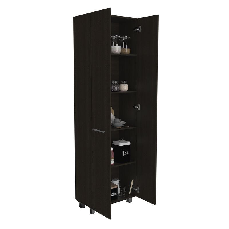 Pensacola Two Door Pantry cabinet, With 5 Interior Shelves. - N/A - Black Wengue