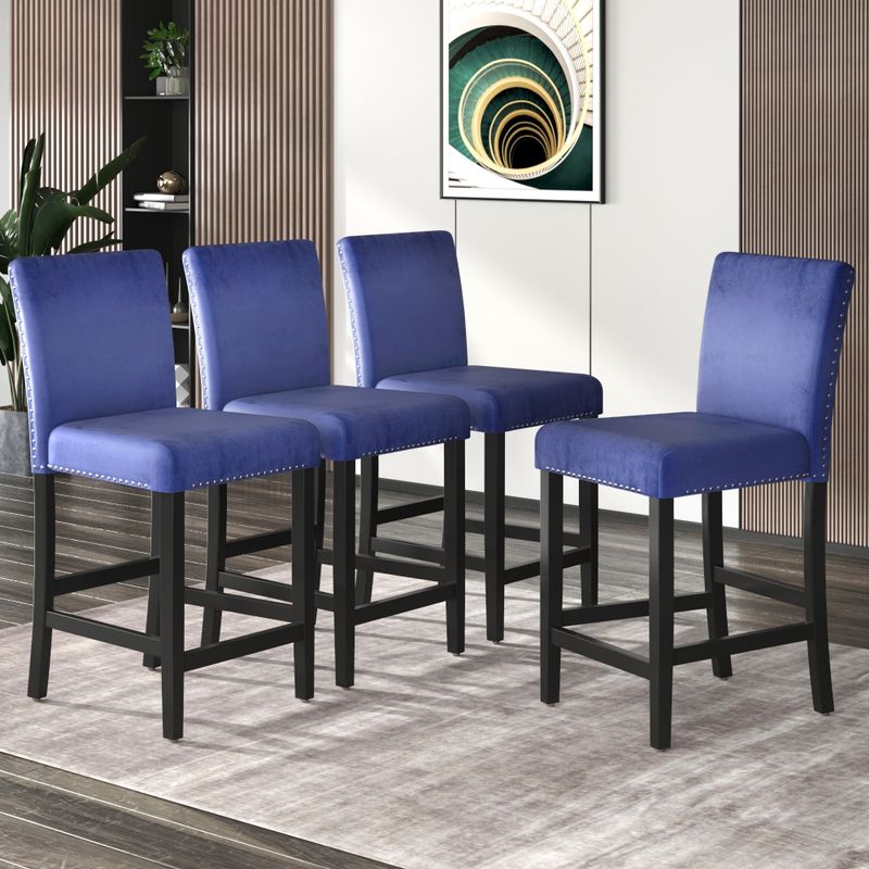 4 Pieces Wooden Counter Height Upholstered Dining Chairs - N/A - Blue
