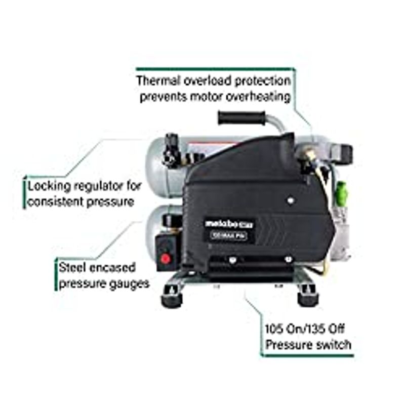 Metabo HPT Air Compressor, 4-Gallon, Electric, Twin Stack, Portable, Cast Iron, Oil Lubricated Pump, 135 PSI, 1-Year Warranty (EC99S)