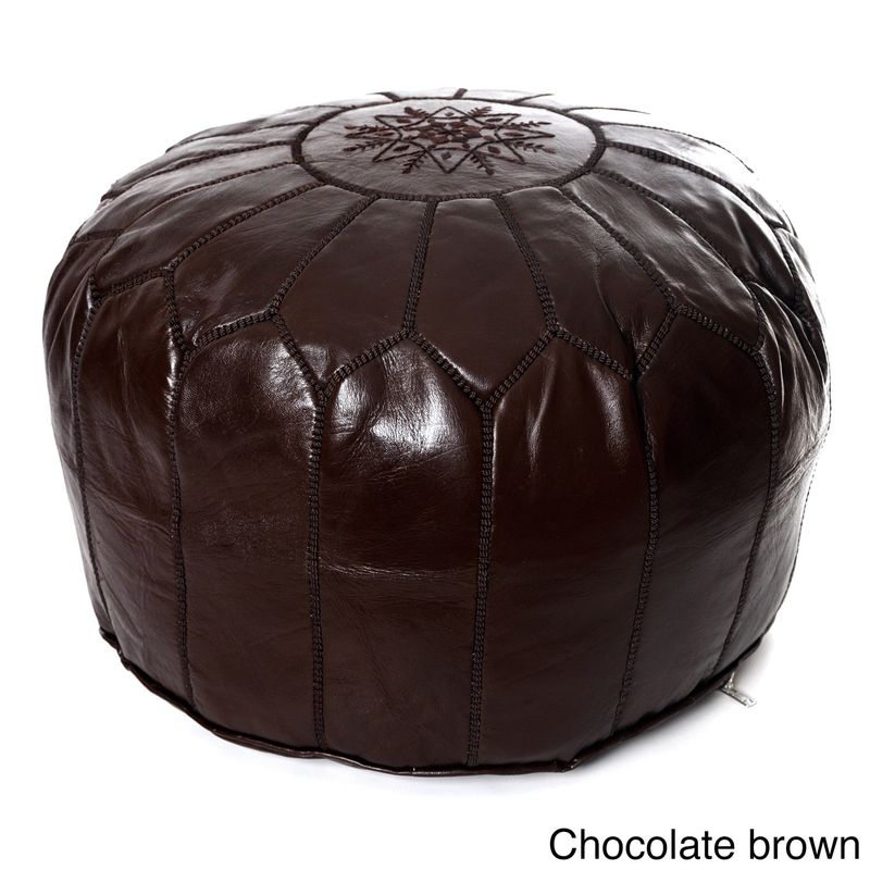 Handmade Moroccan Leather Pouf Authentic Ottoman (Morocco) - Chocolate Brown Leather Pouf