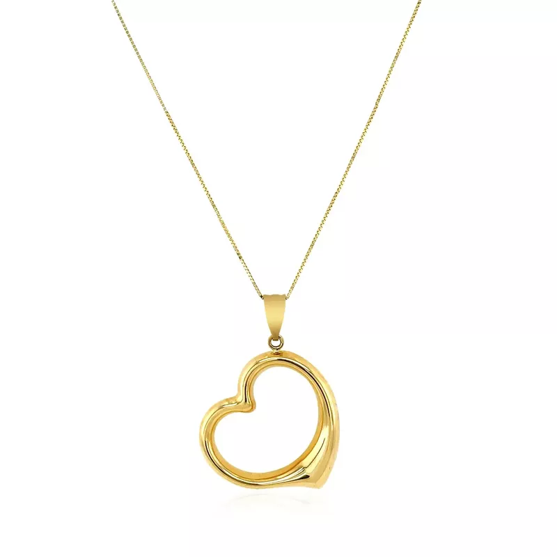 14k Yellow Gold Floating Heart Drop Pendant (18 Inch)