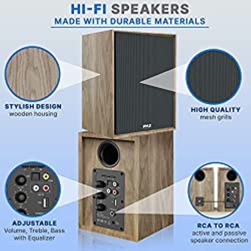 Pyle High Fidelity Bookshelf Monitor Speakers, HiFi Studio Monitor Computer Desk Stereo Speaker System, Connections and Studio Quality...