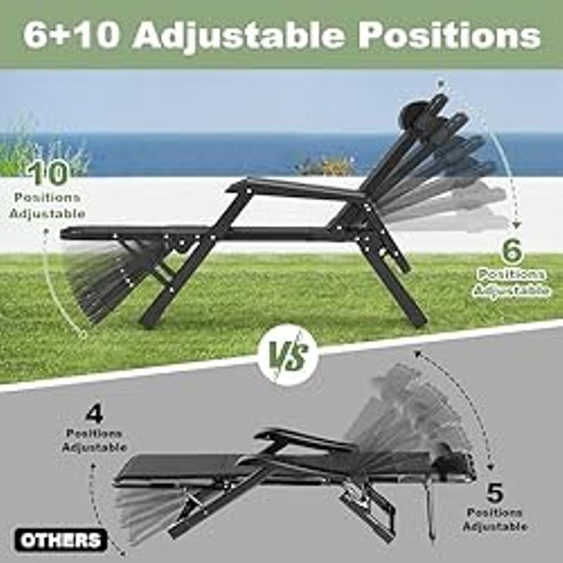 Slendor 3 in 1 Oversized Folding Camping Cot 29in, 6+10 Positions Adjustable XL Patio Chaise Lounge Chair, Sleeping Cots for Adults,...