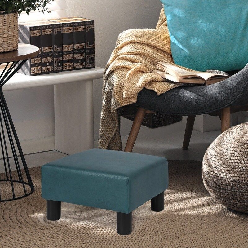 Adeco Small Square Footstool Ottoman Modern Fabric Footrest Stool - Teal