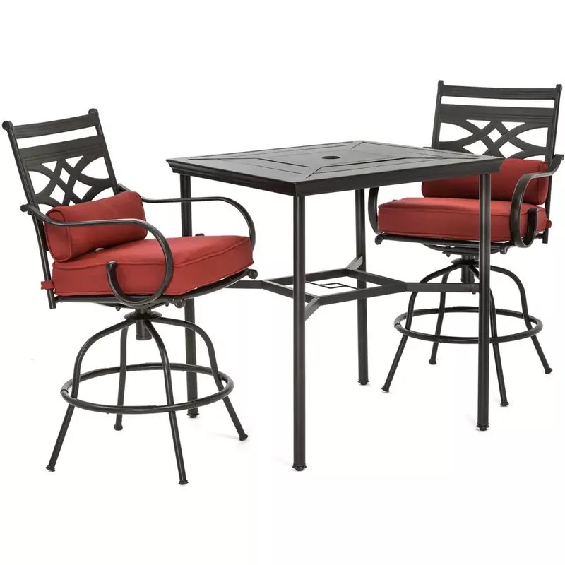 Montclair 3pc High Dining: 2 Swivel Chairs, 33" Square High Dining Table