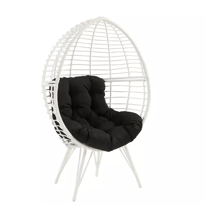 ACME Galzed Patio Lounge Chair, Black Fabric & White Wicker