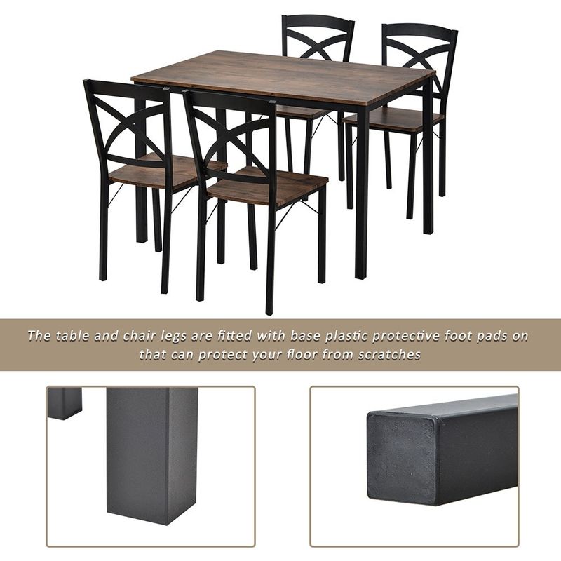 5-Piece Industrial Wooden Dining Set with Metal Frame and 4 Chairs - 5 Piece - Brown