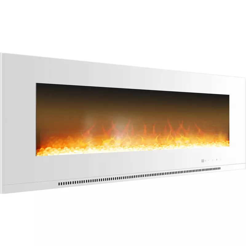 Metropolitan 56-In. Wall-Mount Electric Fireplace in White with Crystal Rock Display