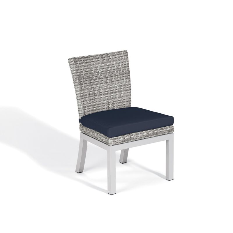 Oxford Garden Travira Woven Side Chair with Powder Coated Aluminum Legs, Midnight Blue Polyester Cushion (Set of 2) - Midnight Blue