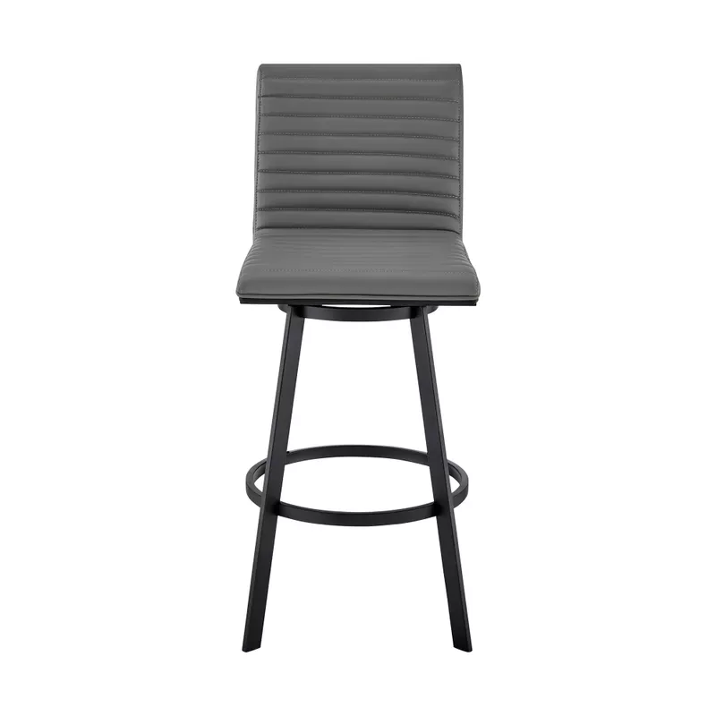 Jermaine 26" Counter Height Swivel Bar Stool in Matte Black Finish with Gray Faux Leather