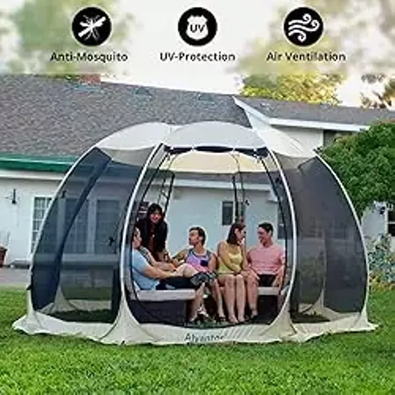 Alvantor Screen House Room Camping Tent Outdoor Canopy Pop Up Sun Shade Hexagon Shelter Mesh Walls Not Waterproof 10'x10' Beige Patent Pending
