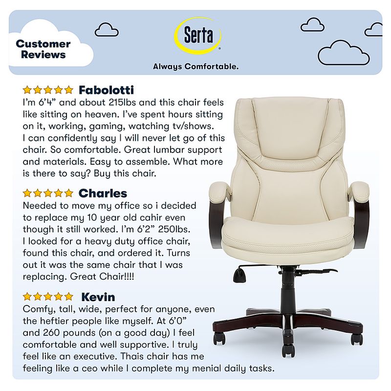 Alt View Zoom 19. Serta - Big and Tall Bonded Leather Executive Chair - Ivory