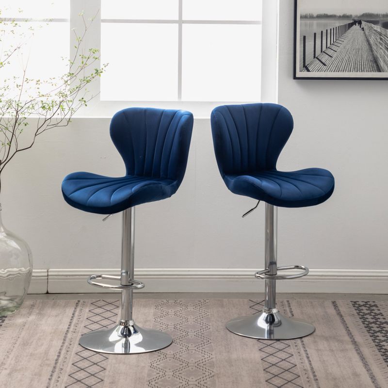 Roundhill Furniture Ellston Upholstered Adjustable Swivel Barstools, Set of 2 - Blue