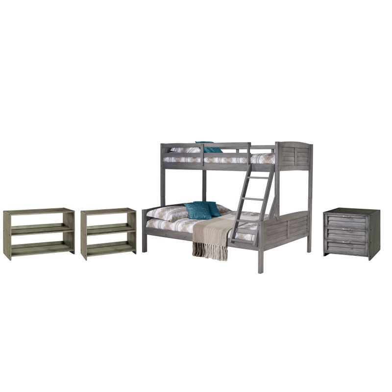Twin over Full Bunk with Case Goods - Twin over Full - Bunk, 2 Drawer Chest, Bookcase