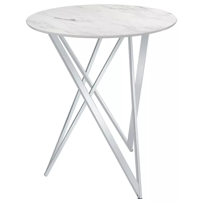 Bexter Faux Marble Round Top Bar Table White and Chrome