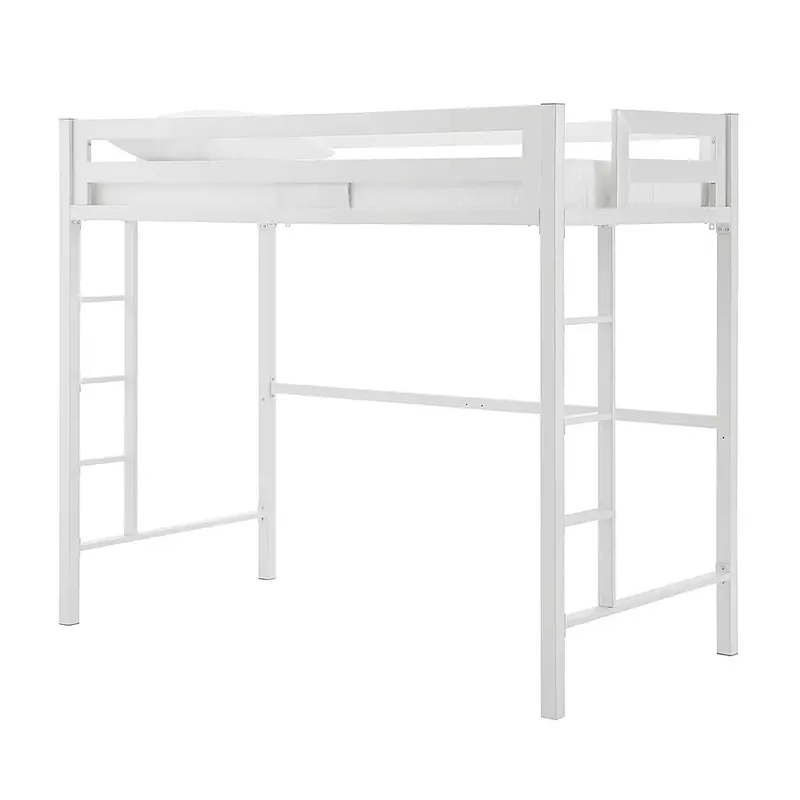 Walker Edison - Premium Deluxe Twin Metal Loft Bed - White