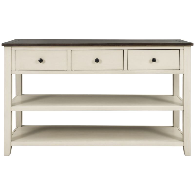 Nestfair Solid Wood Console Table with Three Top Drawers and Two Open Shelves - Beige