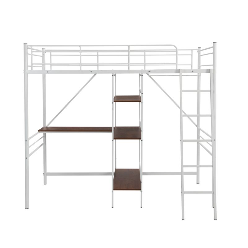Merax Metal Twin Size Loft Bed with 3-Tier Shelves - Black