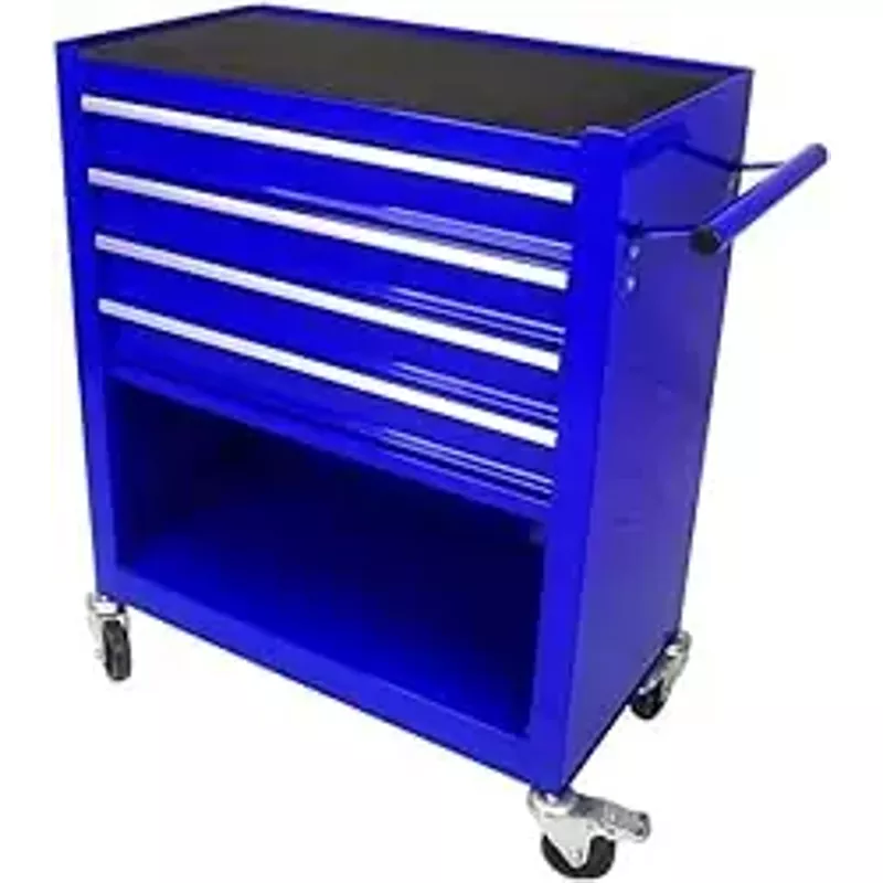 Litake Tool Chest,4 Drawers Multifunctional Tool Cart with Wheels, Metal Rolling Tool Cart Storage Cabinet Organizer with Liner, Parking Brakes, Pull Handle, Garage Workshop Warehouse Repair, Blue