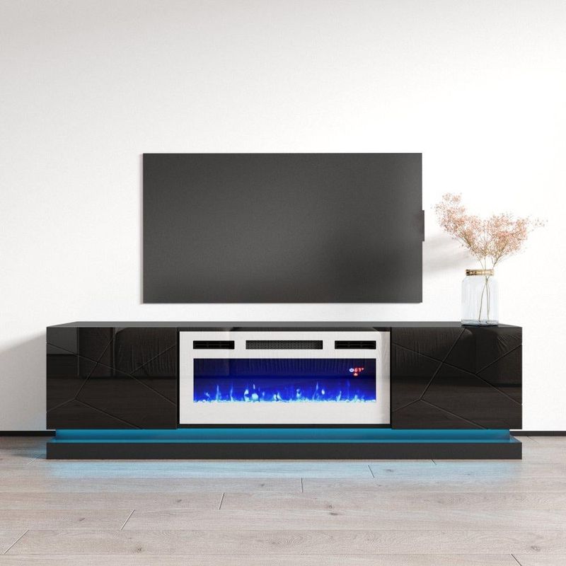 Shu WH-EF Electric Fireplace 71" TV Stand - Black