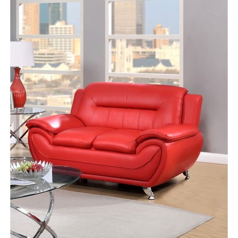 Sanuel 61.3" Faux Leather Pillow Top Arm Loveseat - Red
