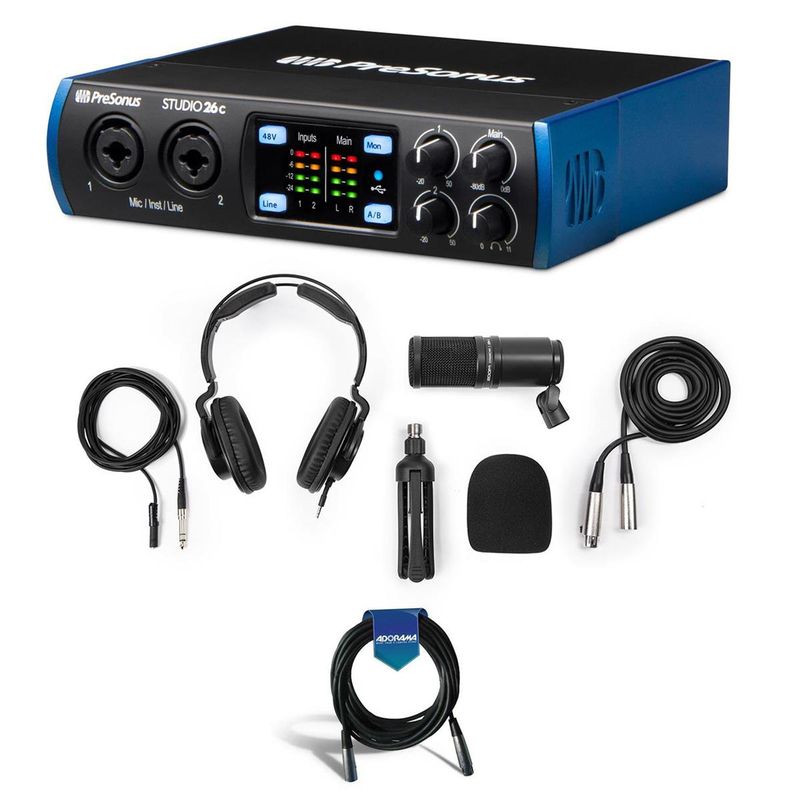 PreSonus Studio 24c 2x2 Portable UH Definition USB Type-C Audio/MIDI Interface with XMAX-L Preamps - With Zoom ZDM-1 Podcast Microphone...