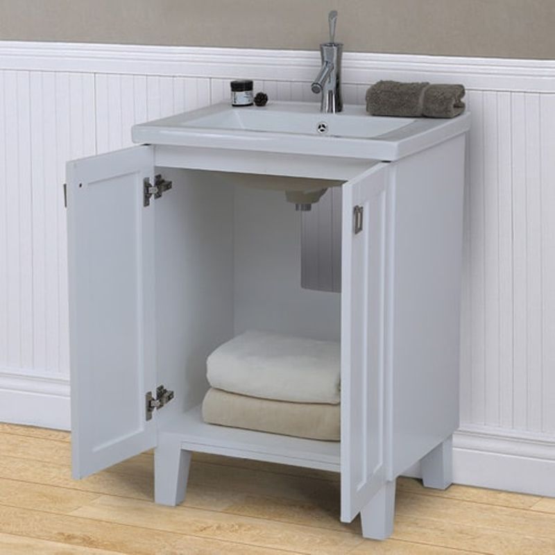 24 inch Extra thick Ceramic Sink-top Single Sink Bathroom Vanity in White Finish - White Finish, no faucet