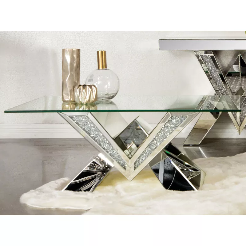 Taffeta V-shaped Coffee Table with Glass Top Silver