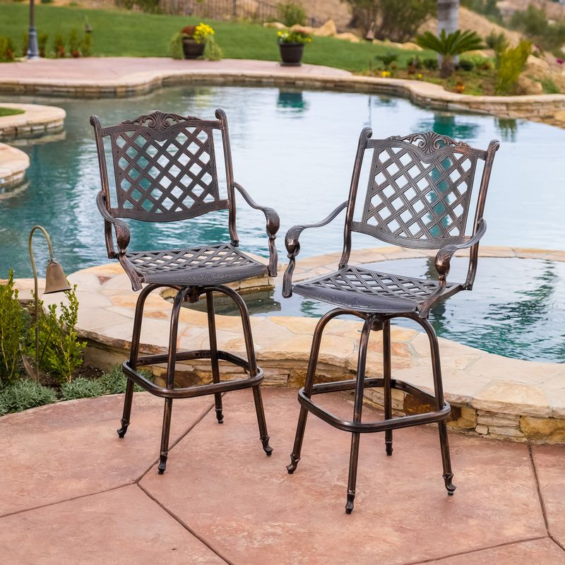 Avon Cast Aluminum Copper Outdoor Bar Stool (Set of 2) by Christopher Knight Home - Avon Cast Aluminum Outdoor Bar Stool (Set of 2)