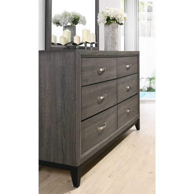 Roundhill Furniture Stout Metal Bar Pulls Distressed Dresser - 6-drawer